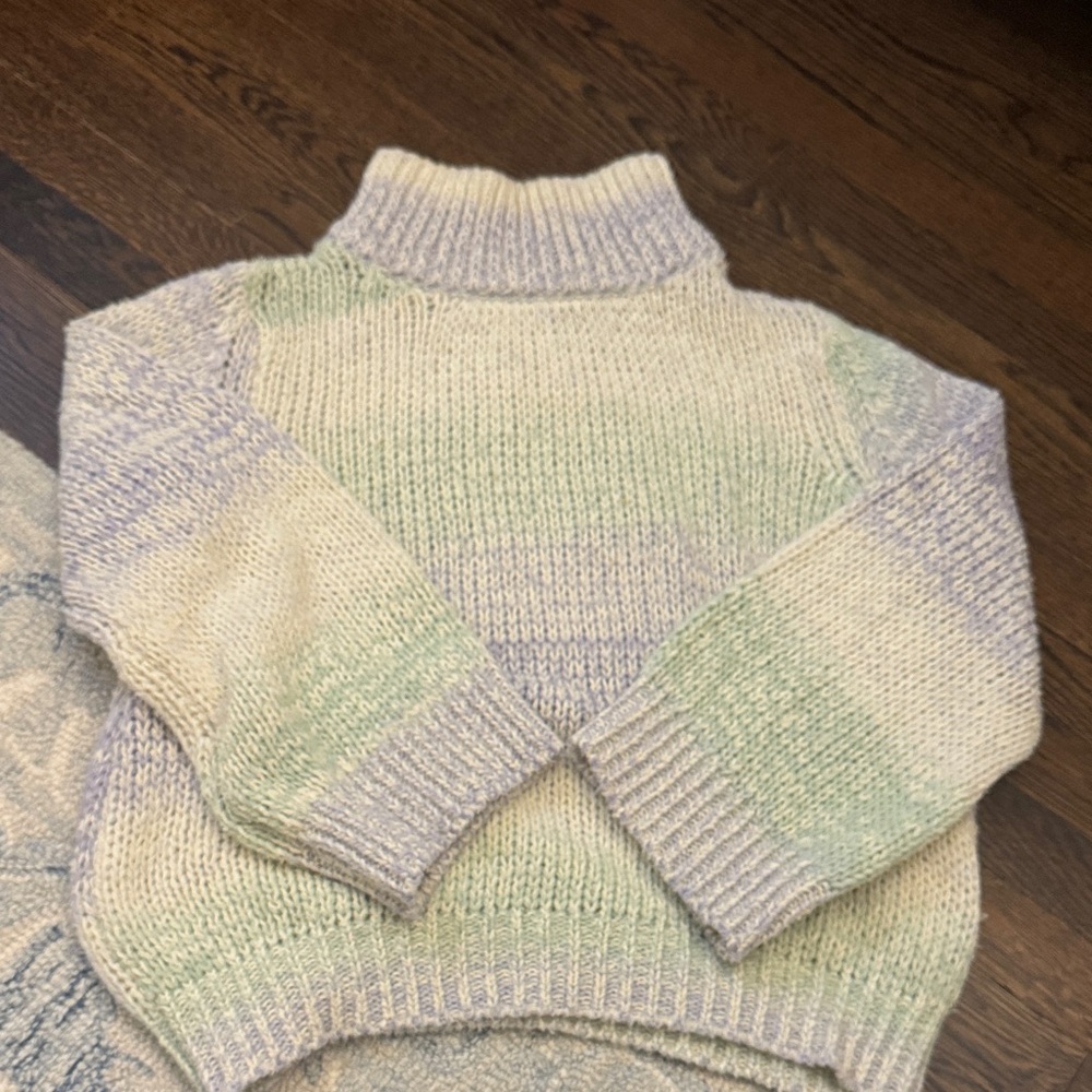Anthropologie Cream and Light Green Turtleneck Sweater